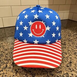 USA Smiley Face Unbranded Trucker Hat Men One Size Red White Blue Polyester